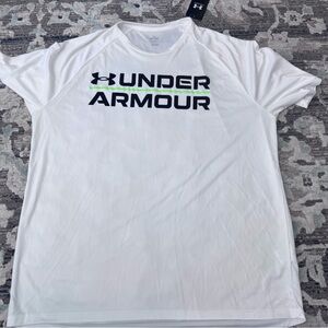 Under Armour White Tee with Navy Logo and Lime Accent